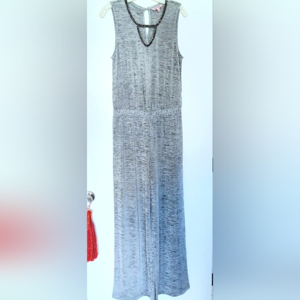 JUICY COUTURE Embellished Silver Gray Knit Keyhole Neck Jumpsuit Size M, Tall